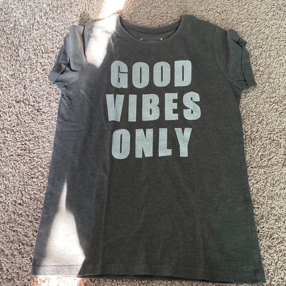 Good vibes only silver sparkly t shirt short sleeve gray 10-11 years primark